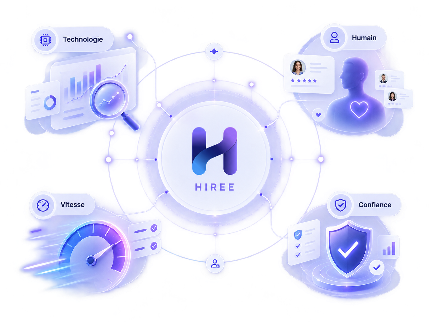 Illustration HIREE du recrutement augmenté alliant technologie et jugement humain